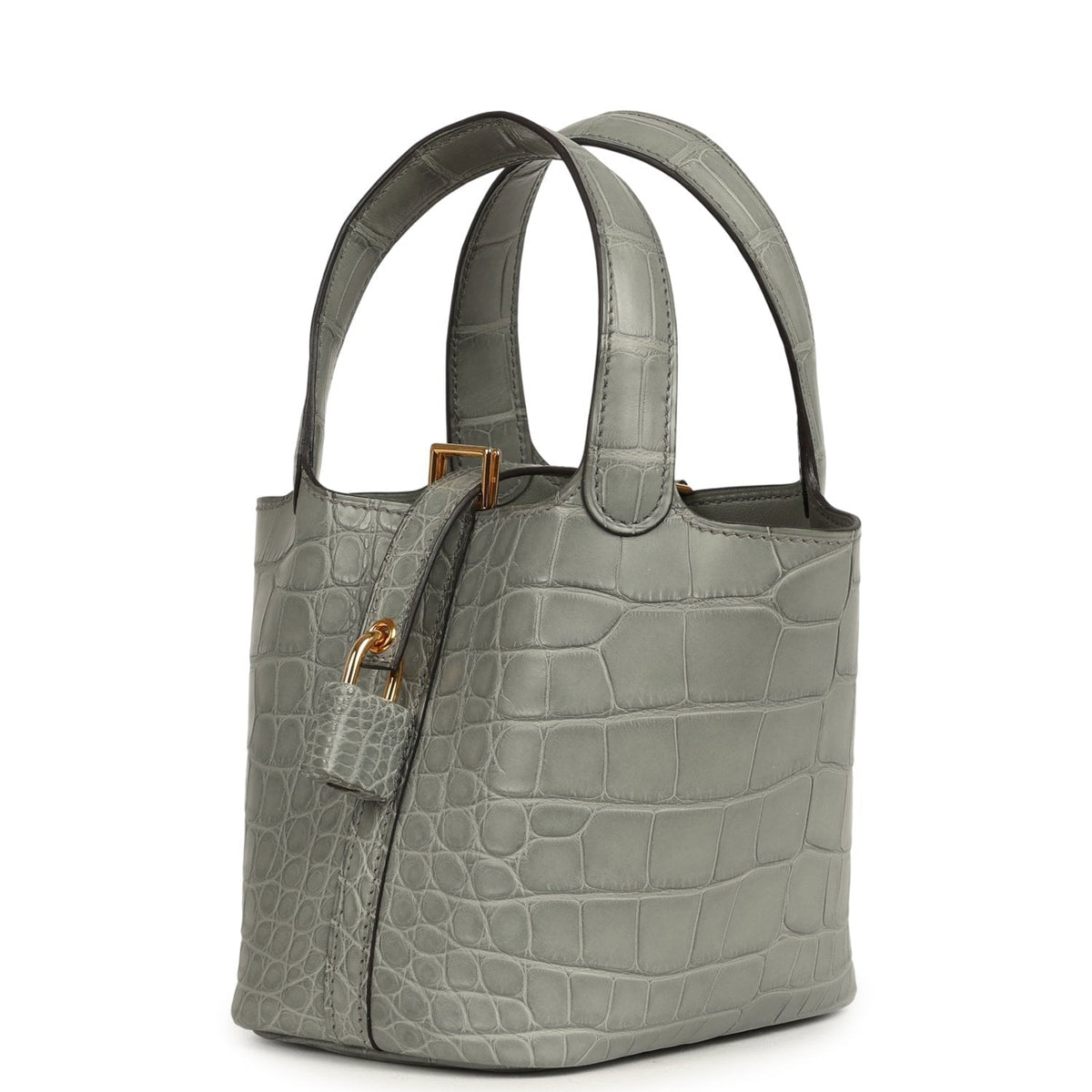 Hermes Micro Picotin Lock 14 Gris Ciment Matte Alligator Gold Hardware