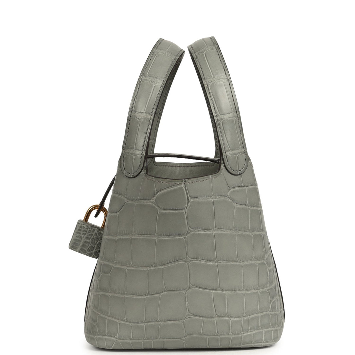 Hermes Micro Picotin Lock 14 Gris Ciment Matte Alligator Gold Hardware