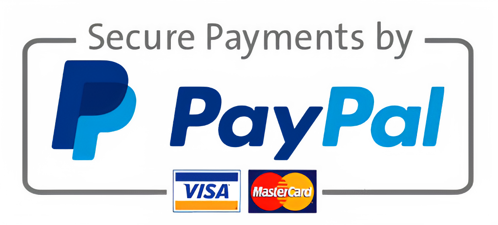 PayPal logo with Visa and Mastercard logos on a black background