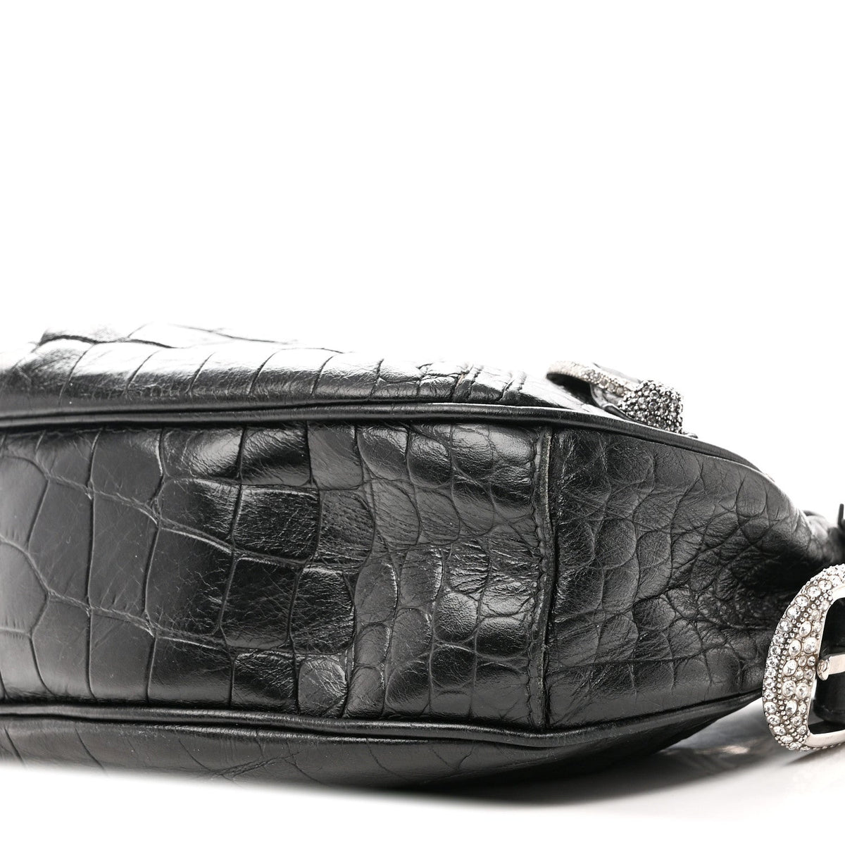 Extra Supple Calfskin Crystal Crocodile Embossed Le Cagole Shoulder Bag XS Black