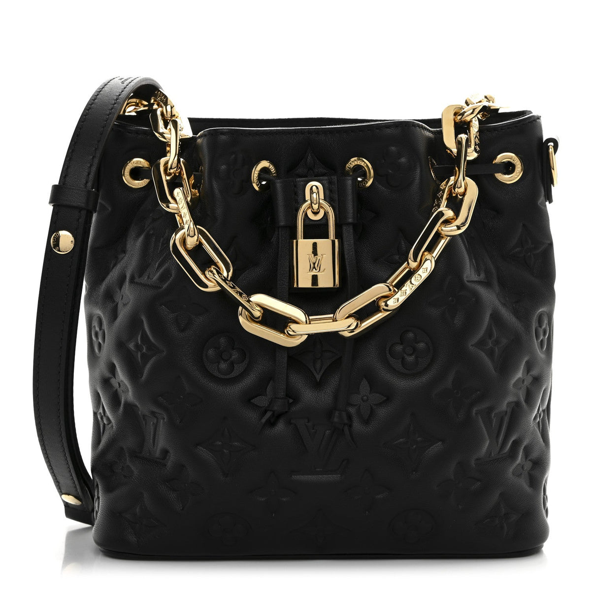 Lambskin Embossed Monogram Coussin Bucket Black