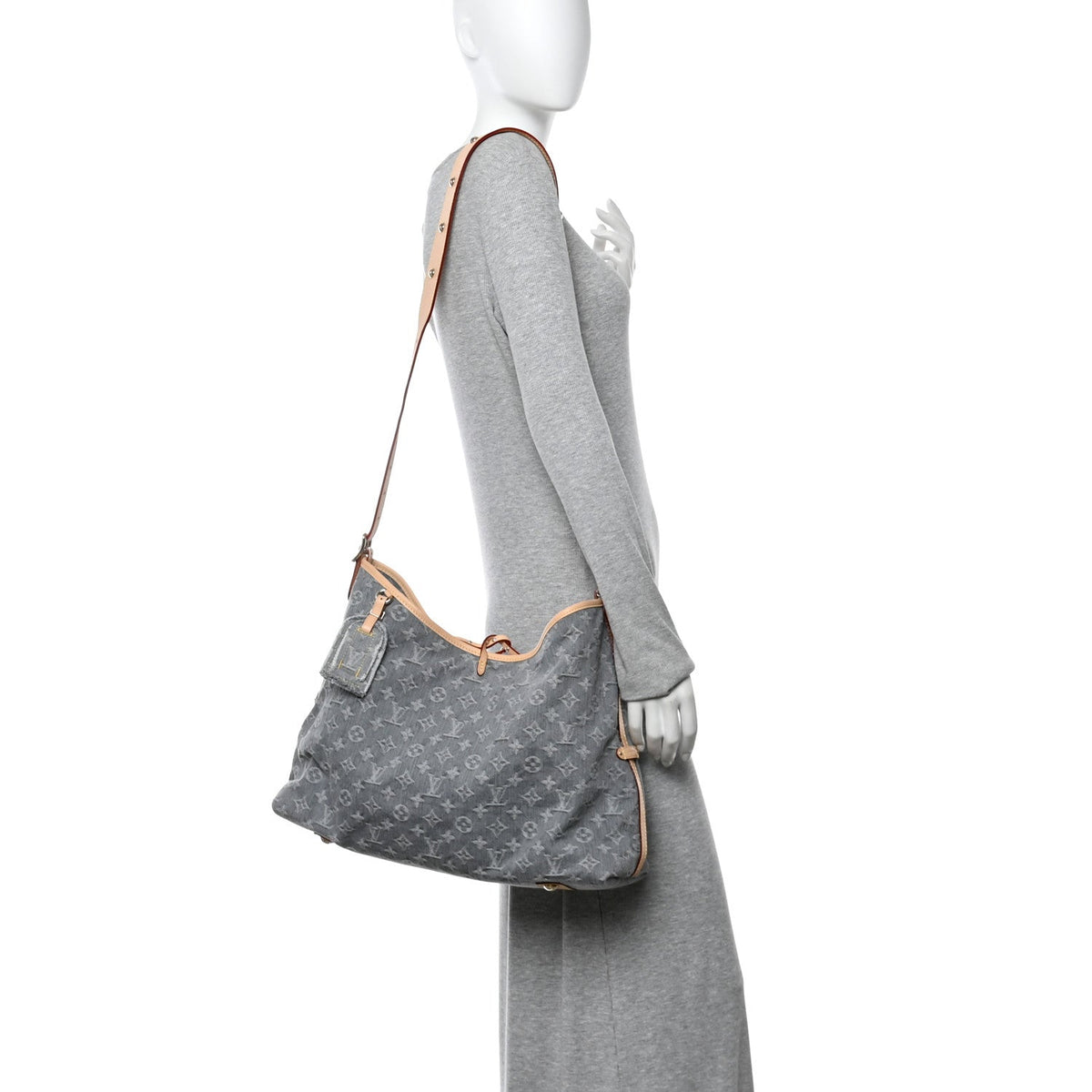 Monogram Denim CarryAll MM Washed Grey