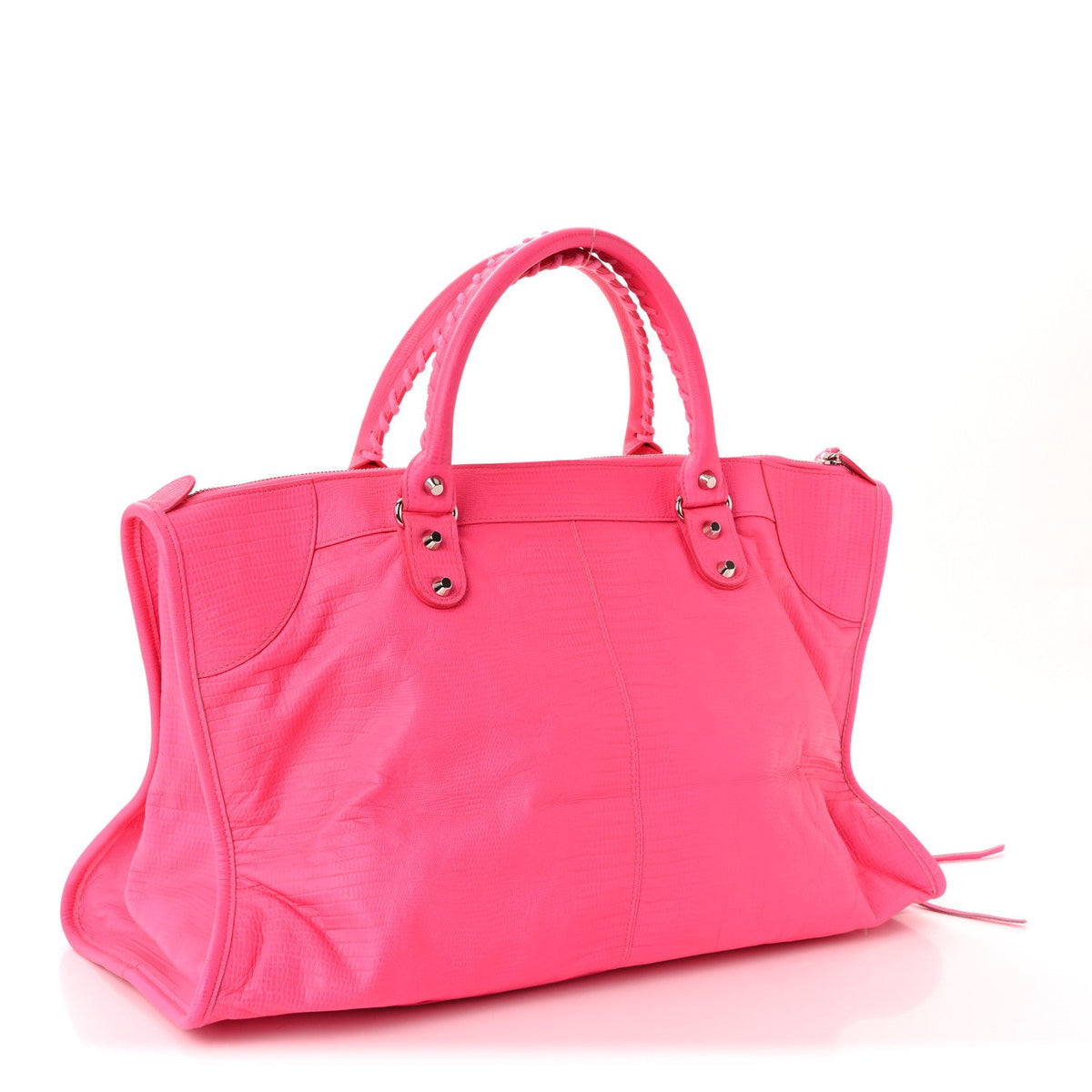 Calfskin Lizard Embossed Silver Hardware Work Rose Fluo
