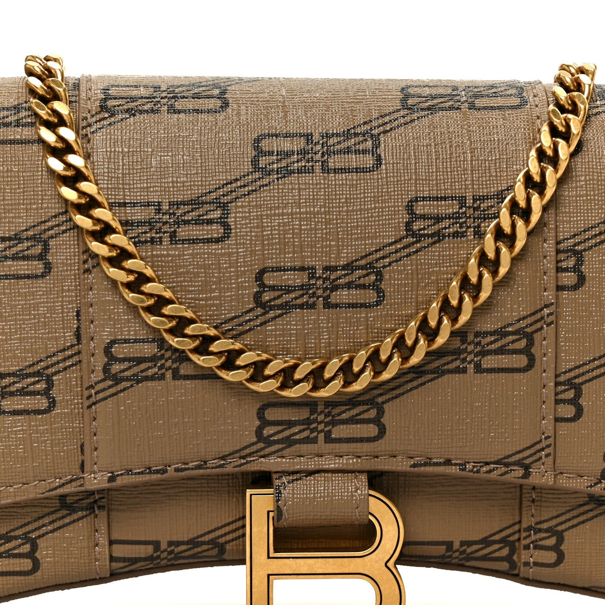 Coated Canvas BB Monogram Hourglass Chain Bag Beige Brown