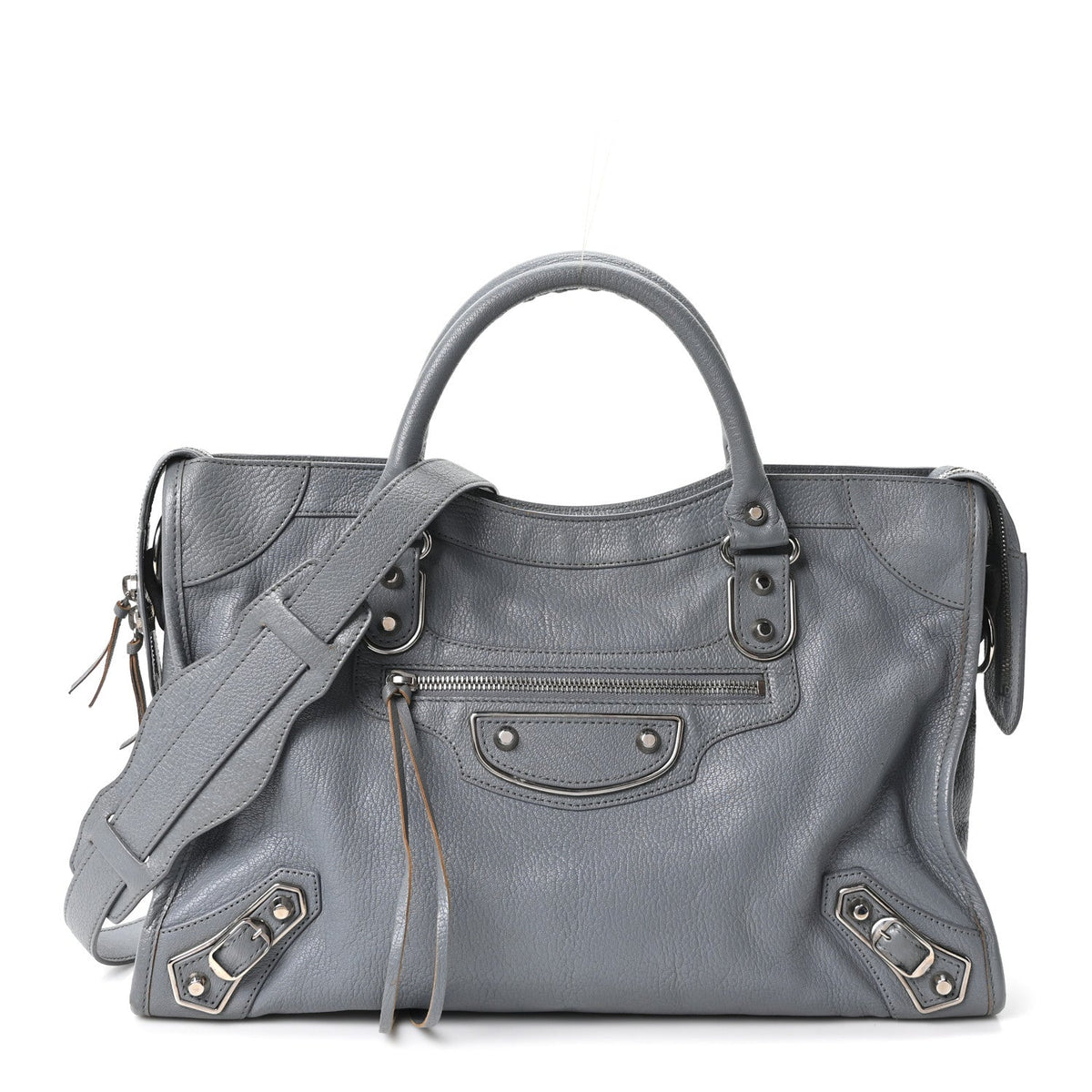 Chevre Silver Metallic Edge Hardware City Bleu Acier