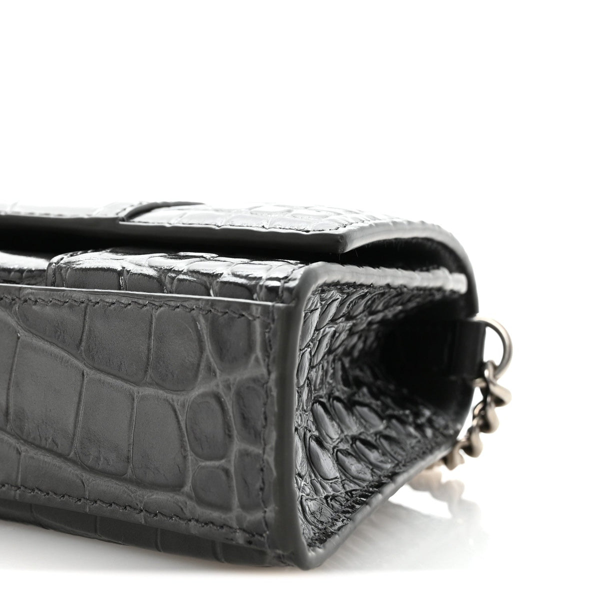Shiny Calfskin Crocodile Embossed Hourglass Chain Bag Gris