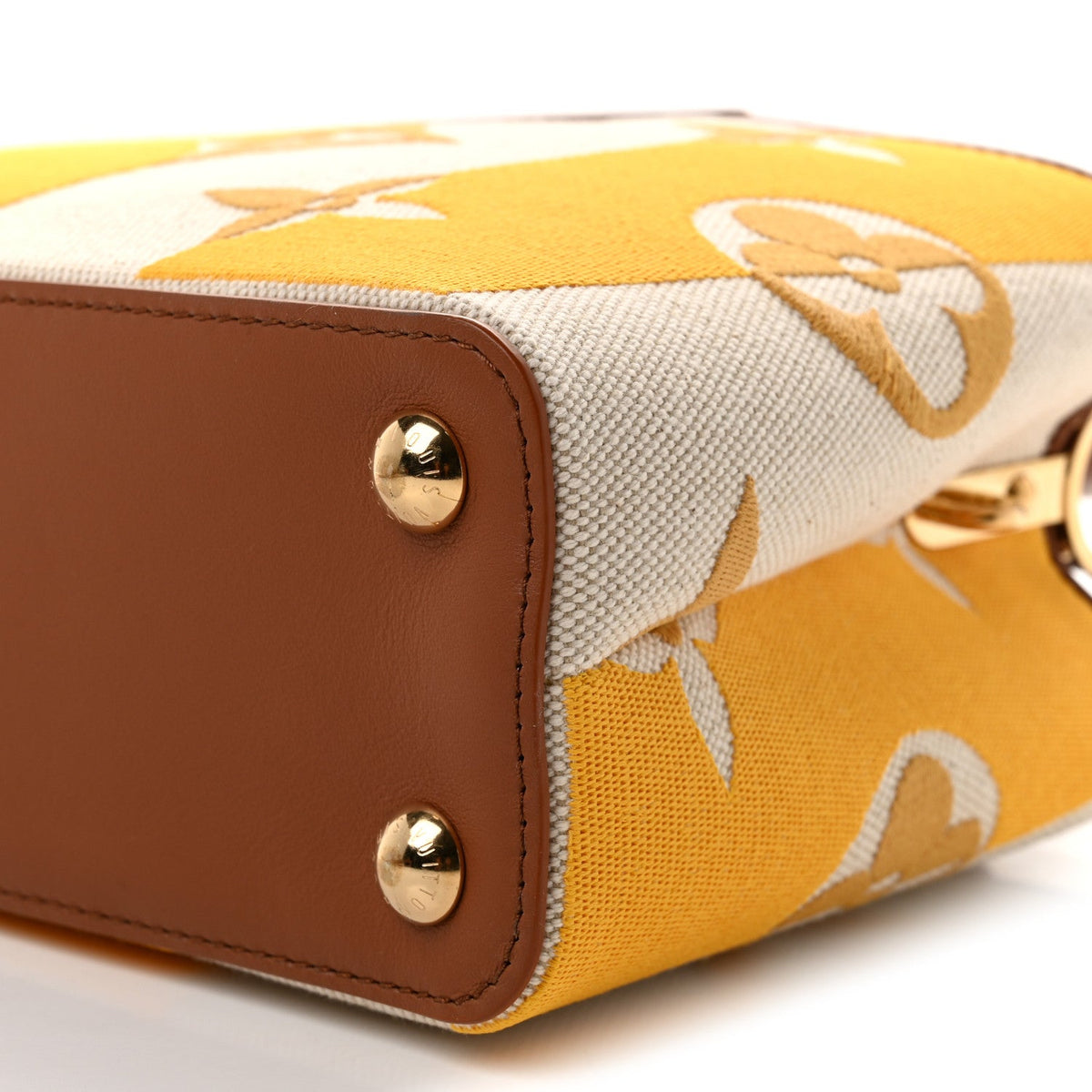 Canvas Calfskin Embroidered Braided Monogram Capucines BB Ecru Jaune