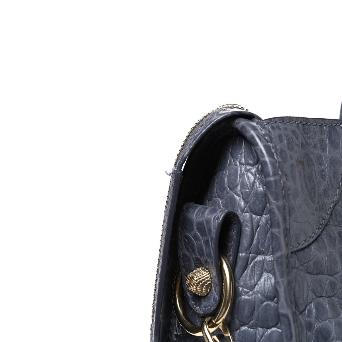 Calfskin Crocodile Embossed Giant 12 Gold Hardware City Gris Beton