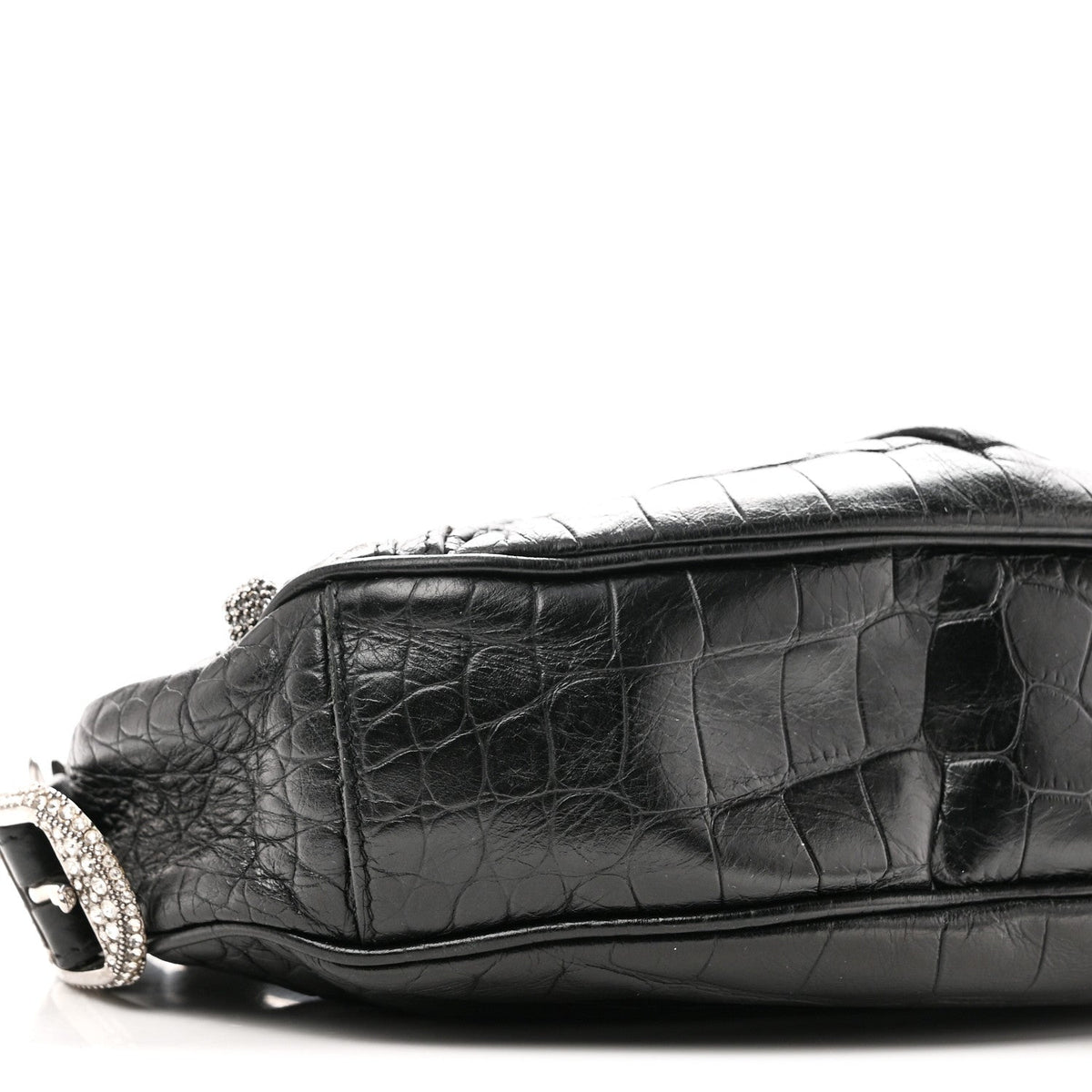 Extra Supple Calfskin Crystal Crocodile Embossed Le Cagole Shoulder Bag XS Black