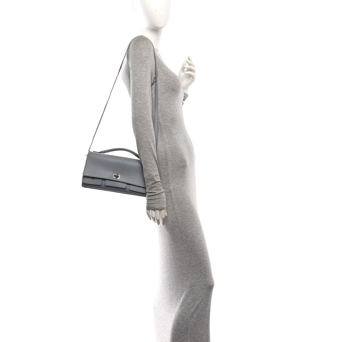 Smooth Calfskin Small Bel Air Clutch On Strap Cloud Grey