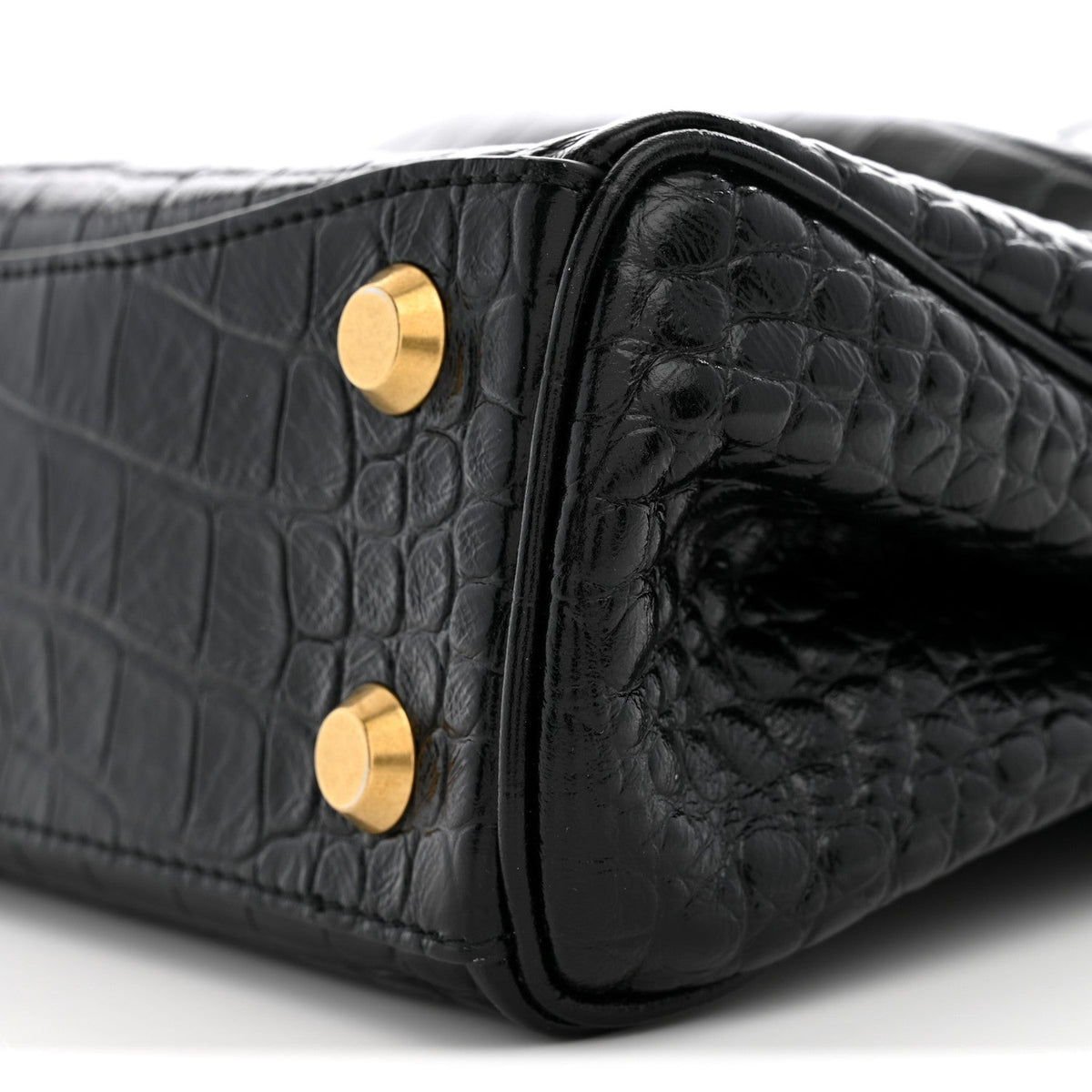 Shiny Calfskin Crocodile Embossed Mini Rodeo Top Handle Handbag Black