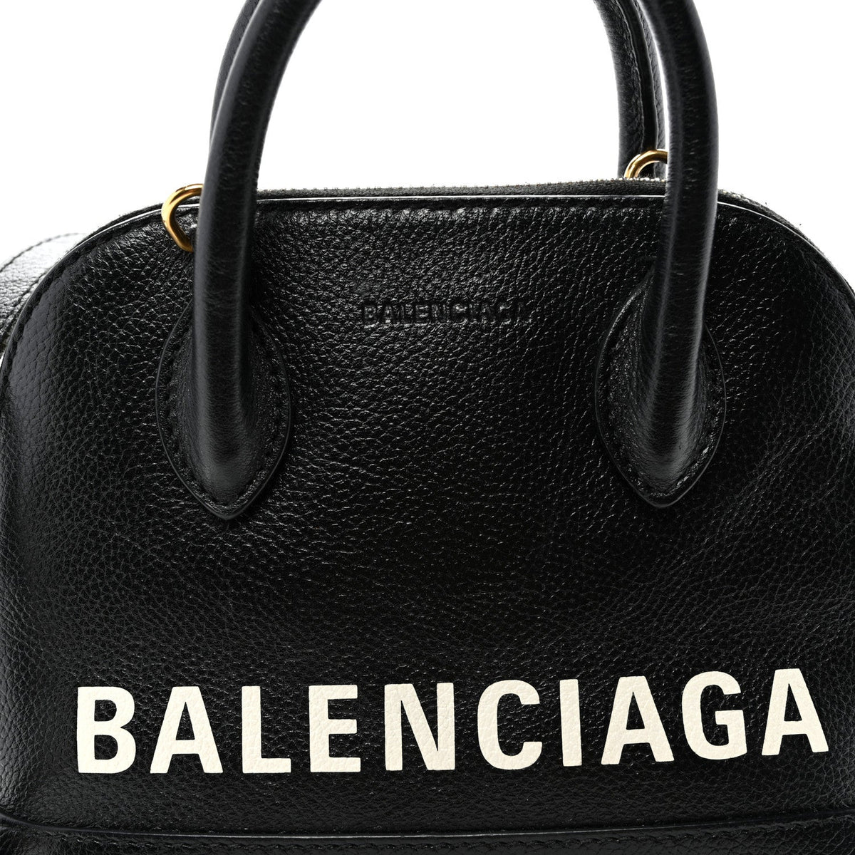 Signature Grained Calfskin Logo XXS Ville Top Handle Bag Black White