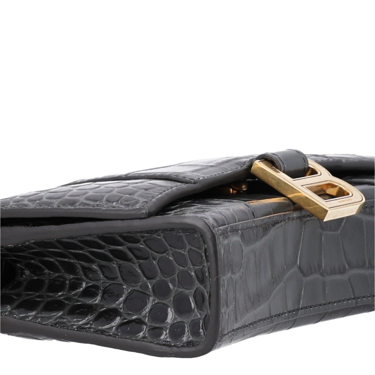 Shiny Calfskin Crocodile Embossed Hourglass Chain Bag Gris