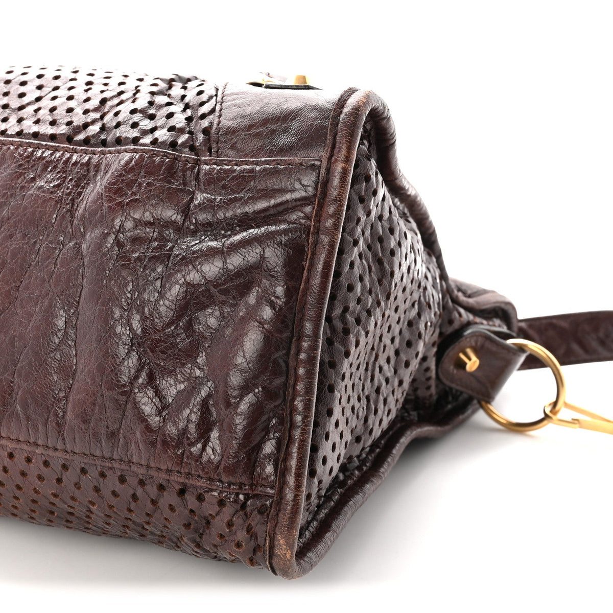 Agneau Classic Gold Hardware Perforated Dot City Charbon