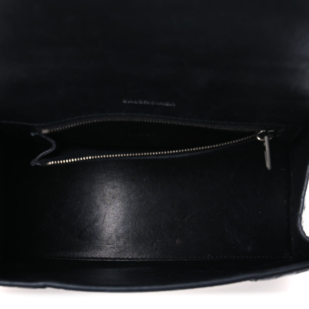 Shiny Calfskin Monochrome Crocodile Embossed Small Hourglass Top Handle Bag Black