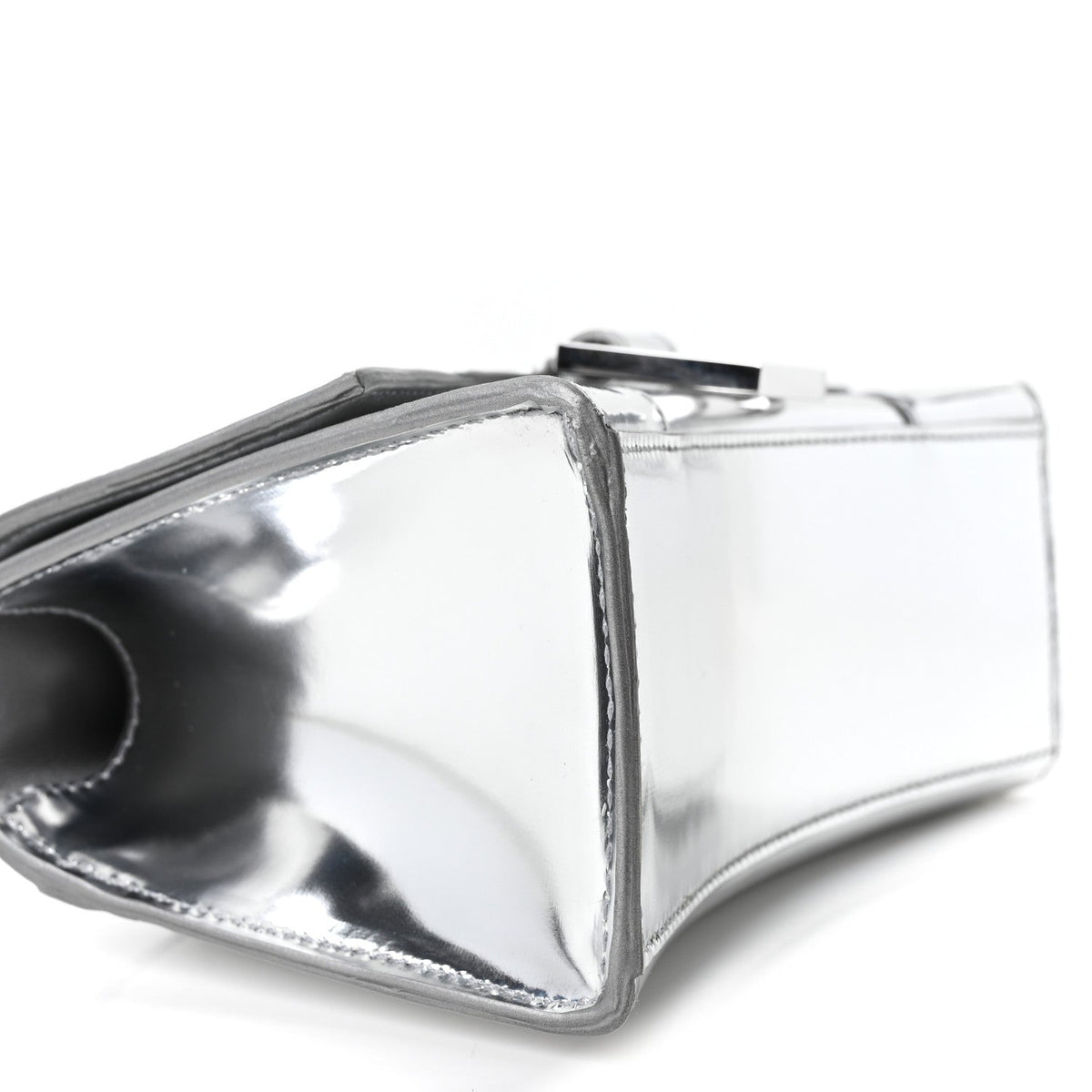 Metallic Calfskin Hourglass Top Handle Bag XS Silver