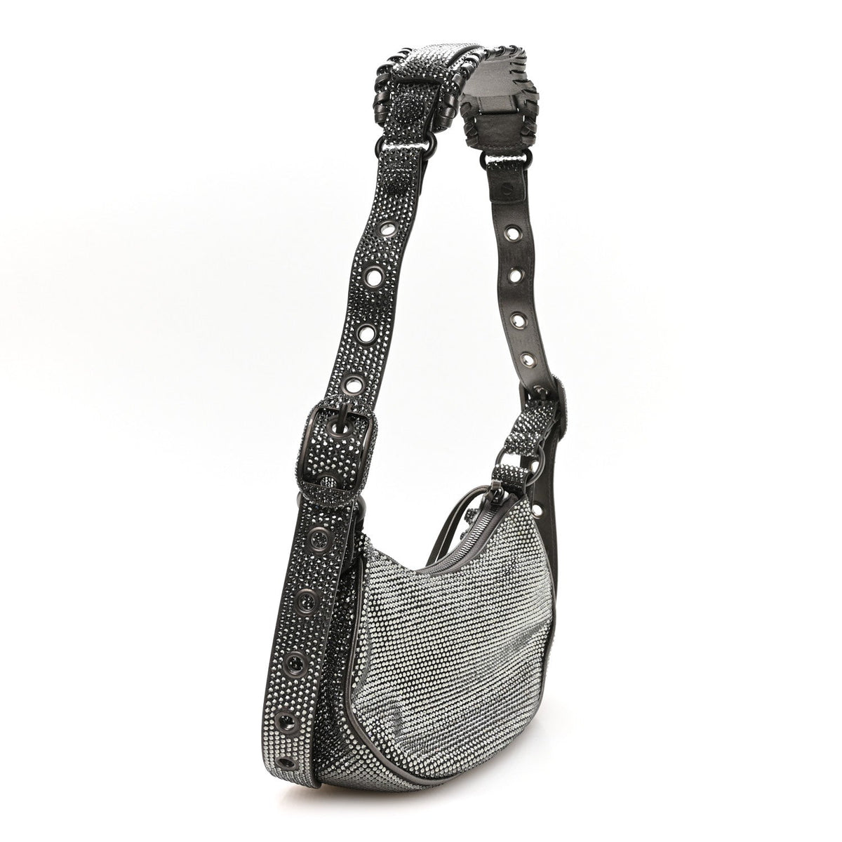 Rhinestone Encrusted Le Cagole Shoulder Bag XS Silver