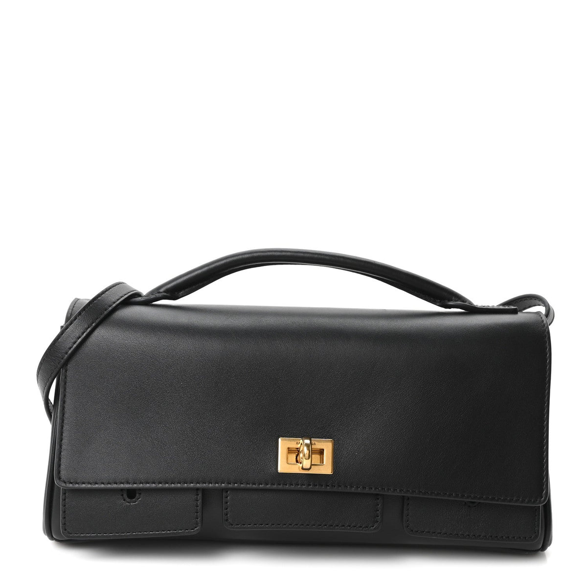 Smooth Calfskin Small Bel Air Clutch On Strap Black