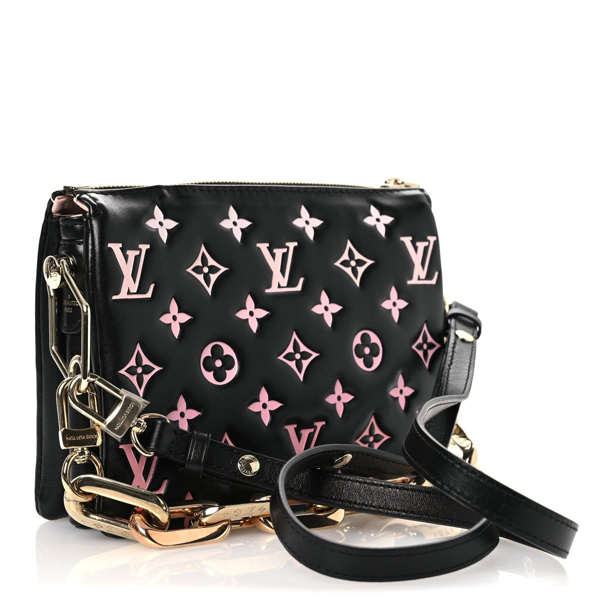 Lambskin Embossed Monogram LV Ski Coussin BB Black Rose