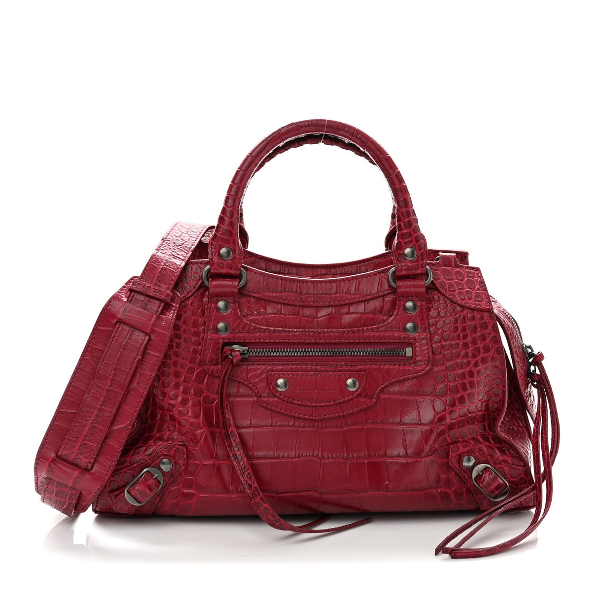 Calfskin Crocodile Embossed Neo Classic Silver Hardware S City Raspberry