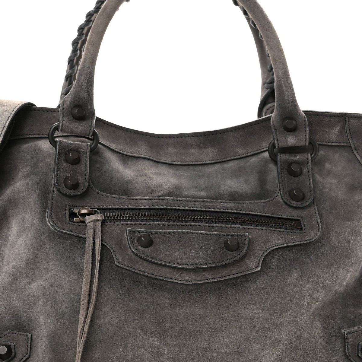 Waxed Suede Calfskin Classic Hardware Medium Le City Storm Grey