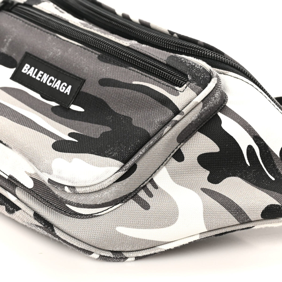 Distressed Nylon Canvas Camo Logo Explorer Beltpack Black White Gray