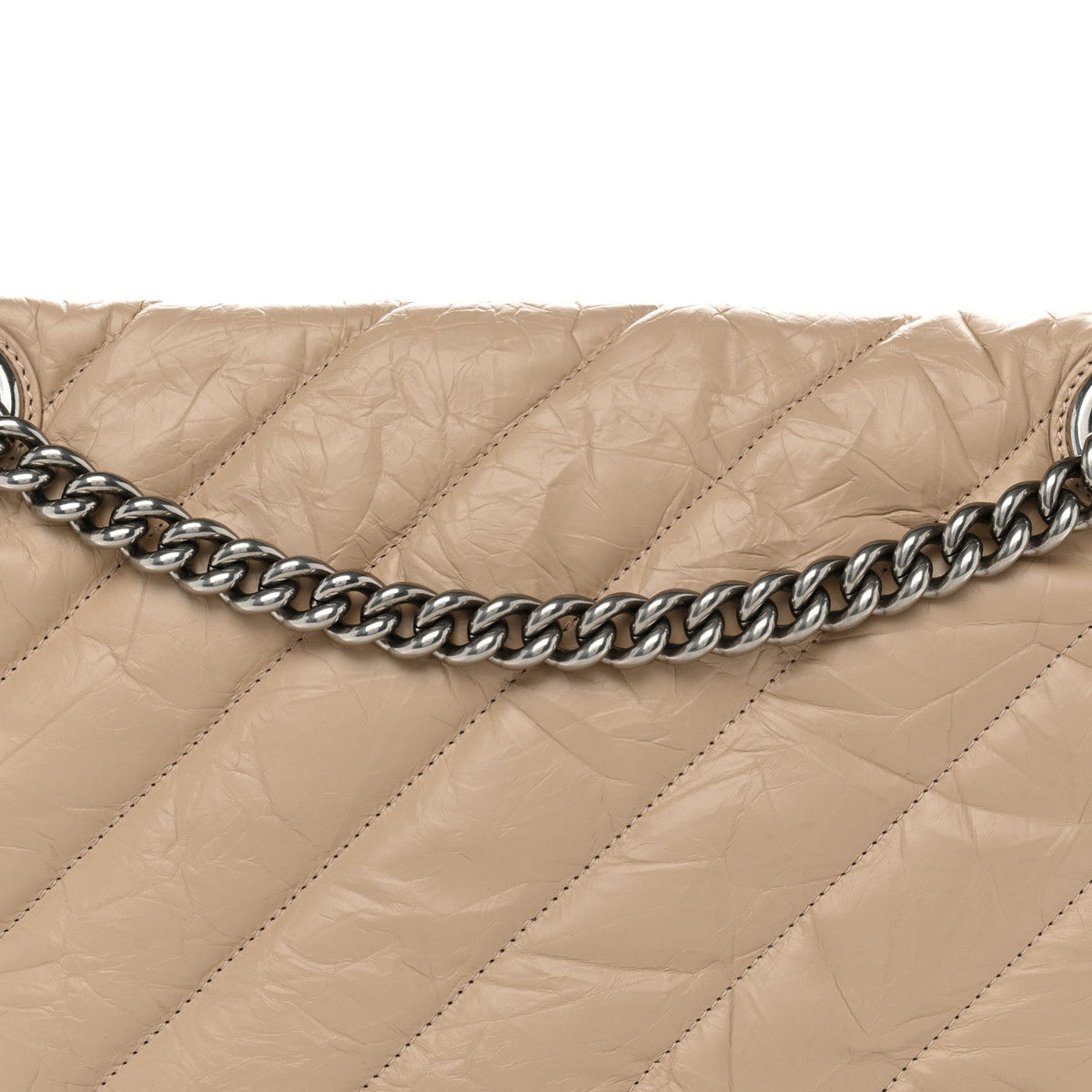 Crushed Calfskin Quilted Large Crush Chain Bag Nude