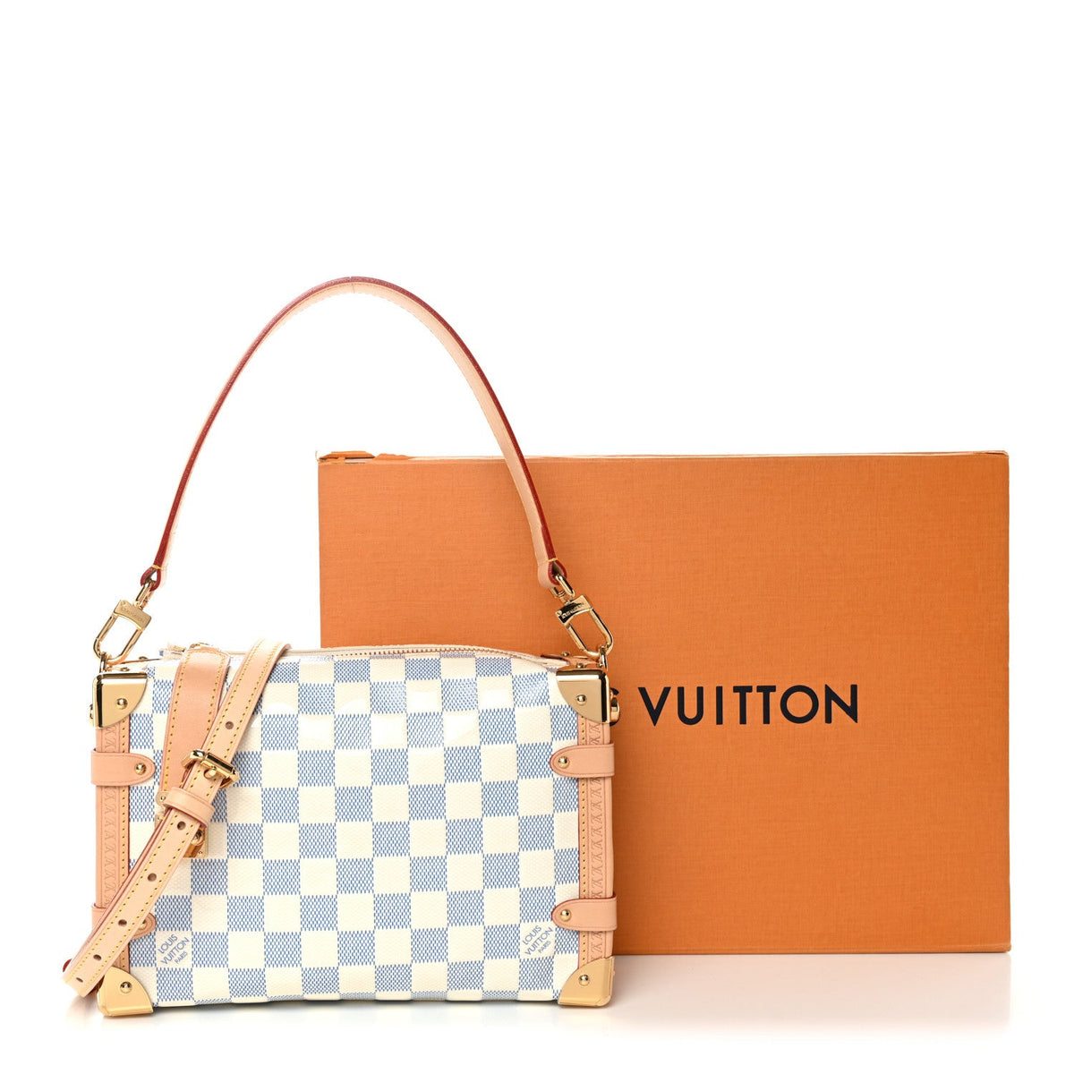 Damier Vernis Side Trunk MM Celeste Blue