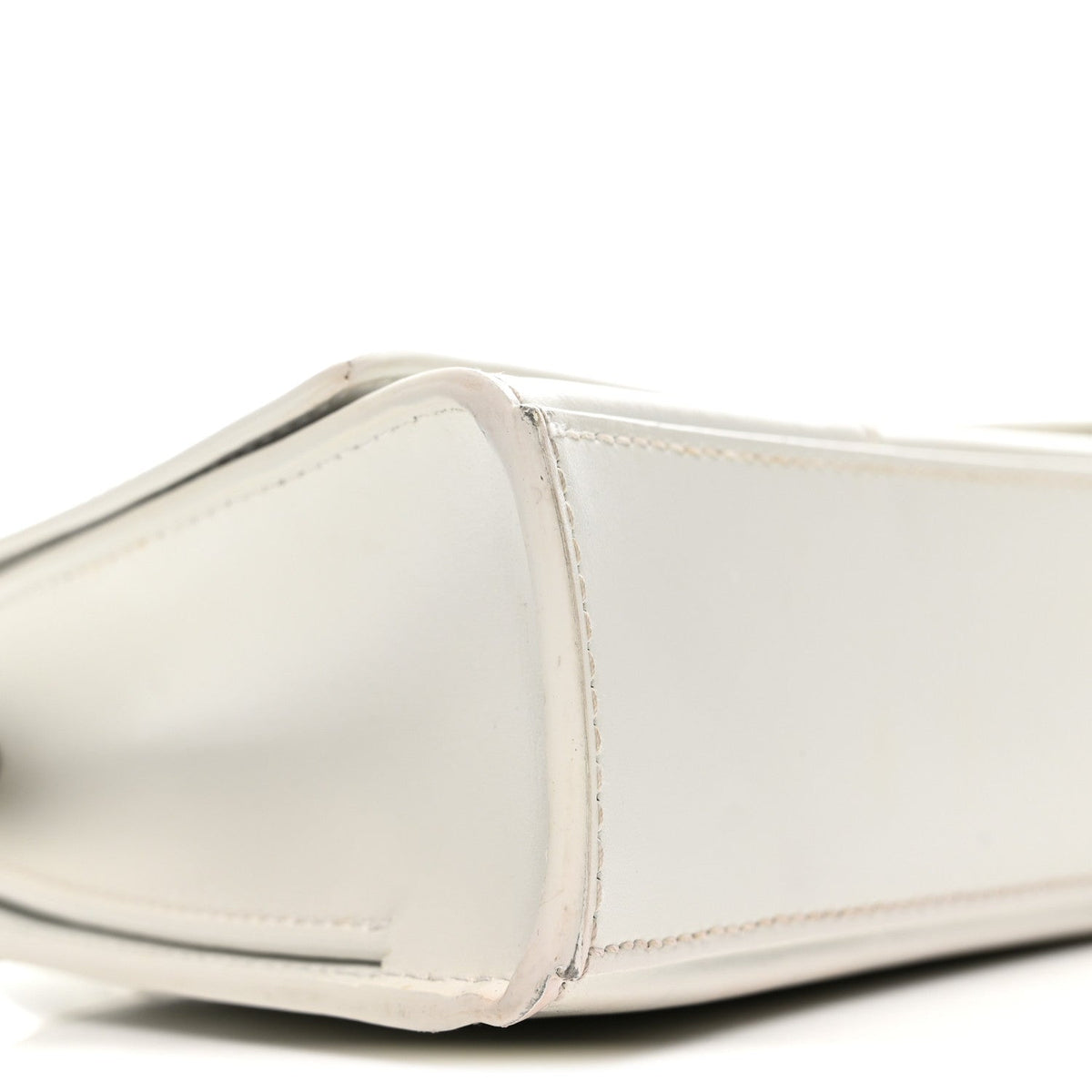 Shiny Box Calfskin Tonal B Hourglass Stretch Top Handle Bag White
