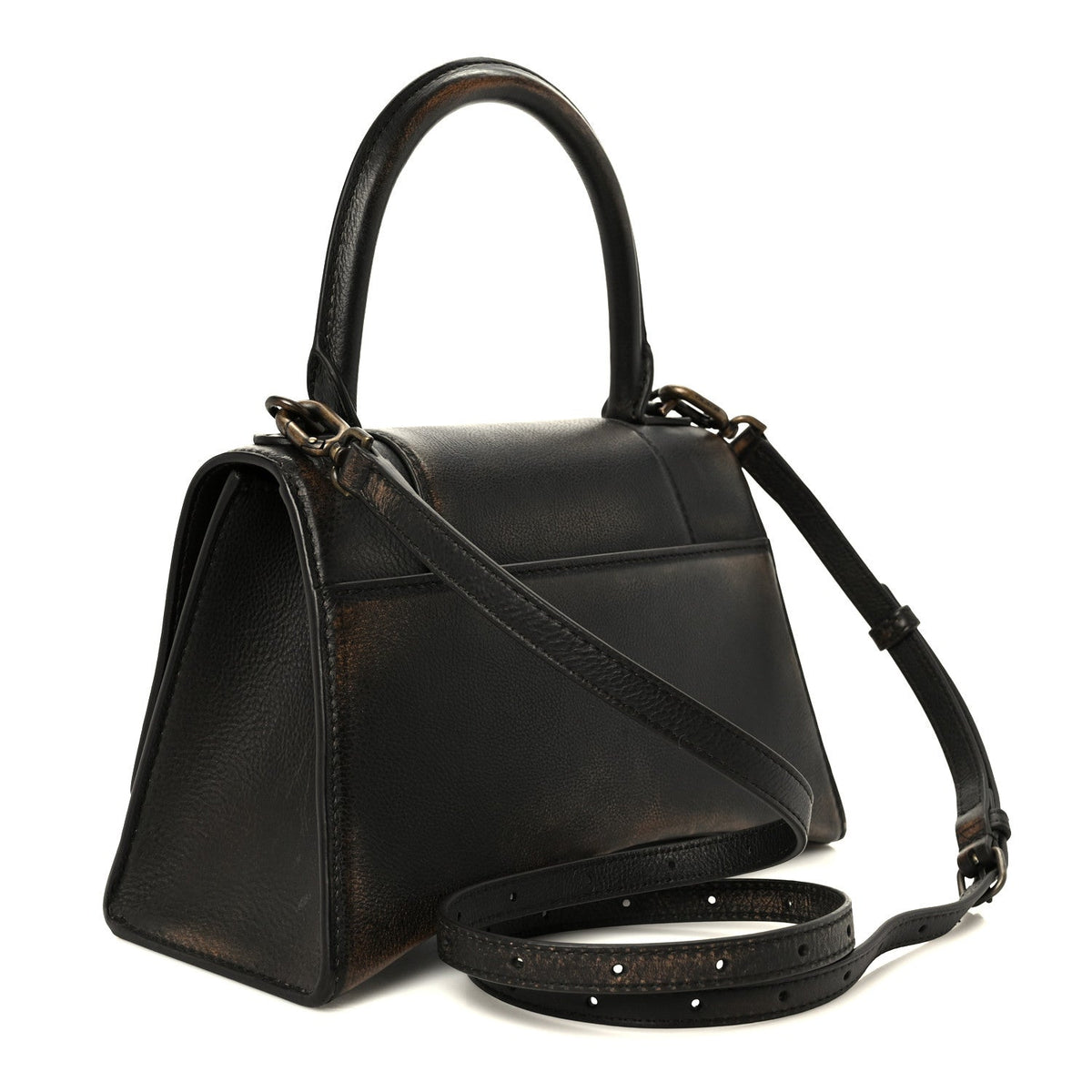 Used Calfskin Small Hourglass Top Handle Bag Brown
