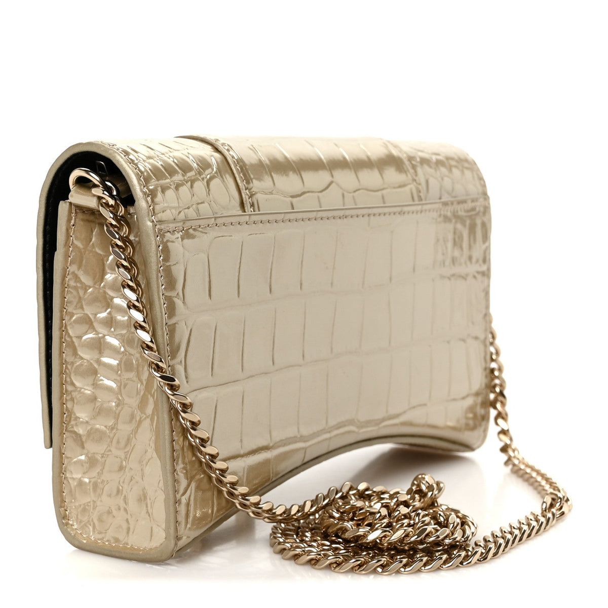 Metallic Calfskin Crocodile Embossed Hourglass Chain Bag Gold