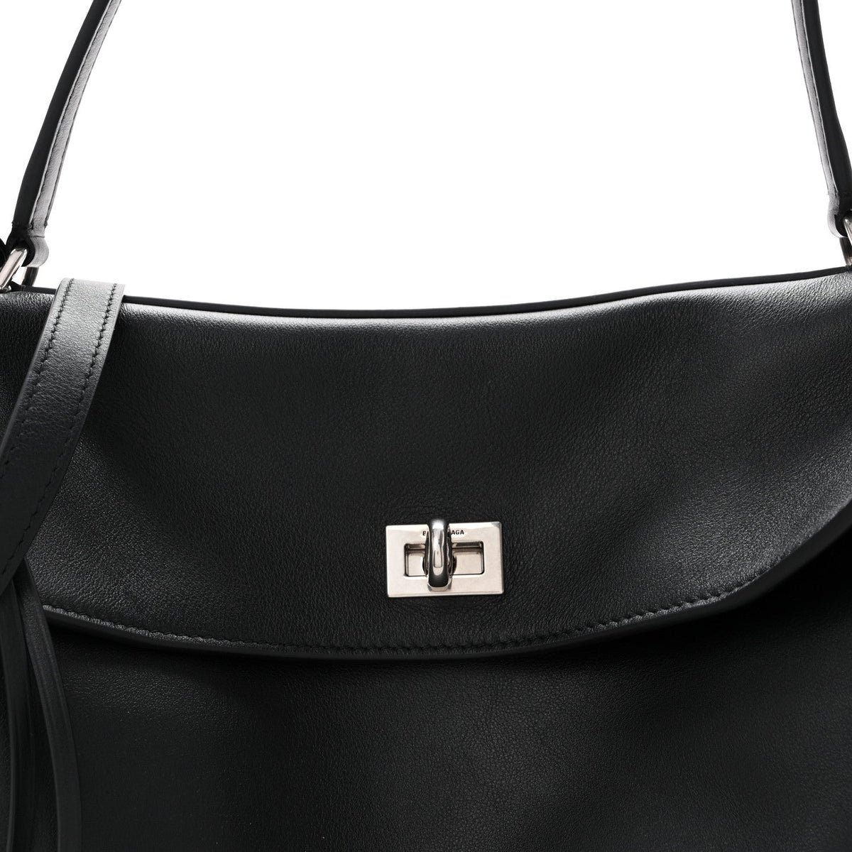 Natural Smooth Calfskin Medium Rodeo Top Handle Handbag Black