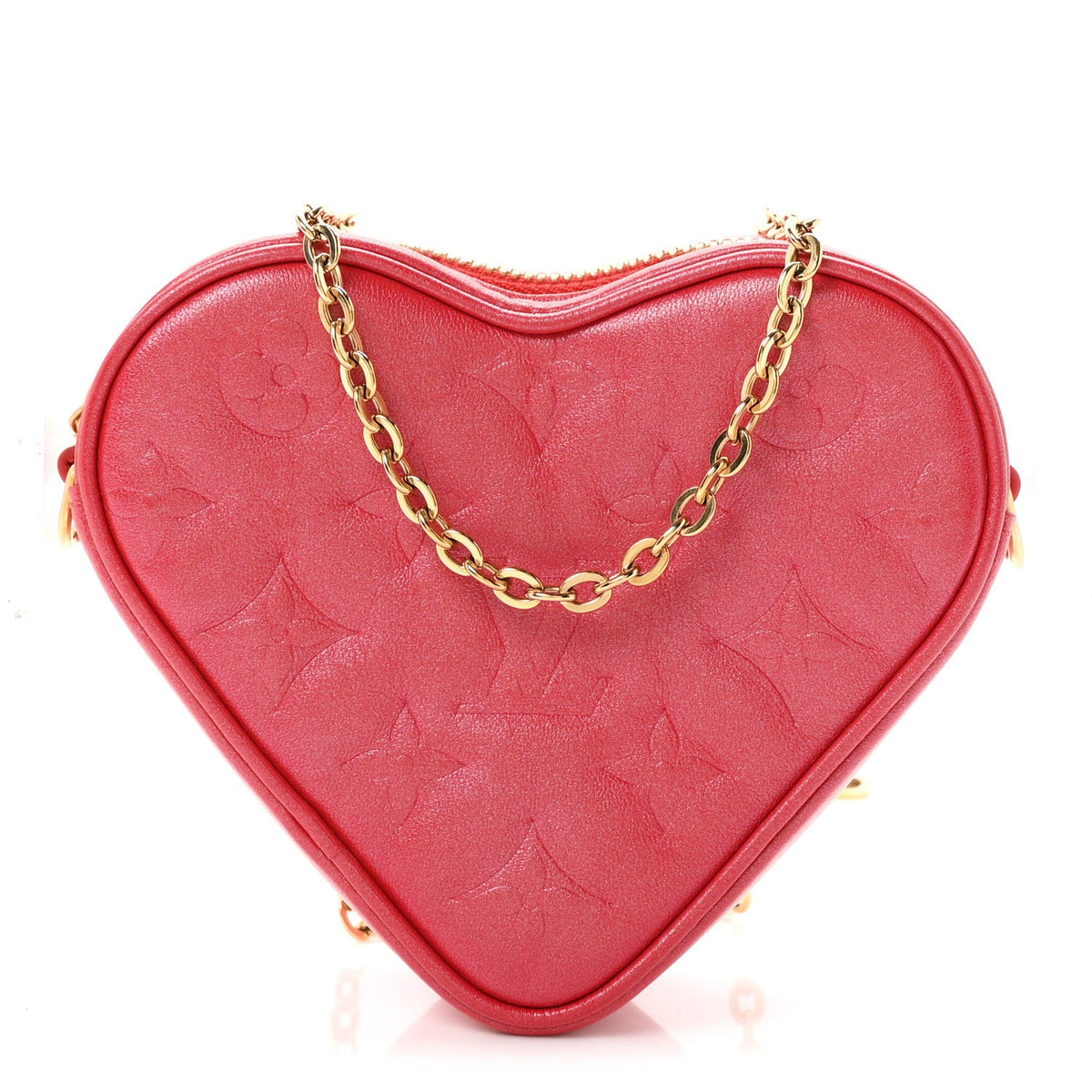 Lambskin Embossed Monogram Fall In Love Sac Coeur Heart Chain Bag Lipstick Red