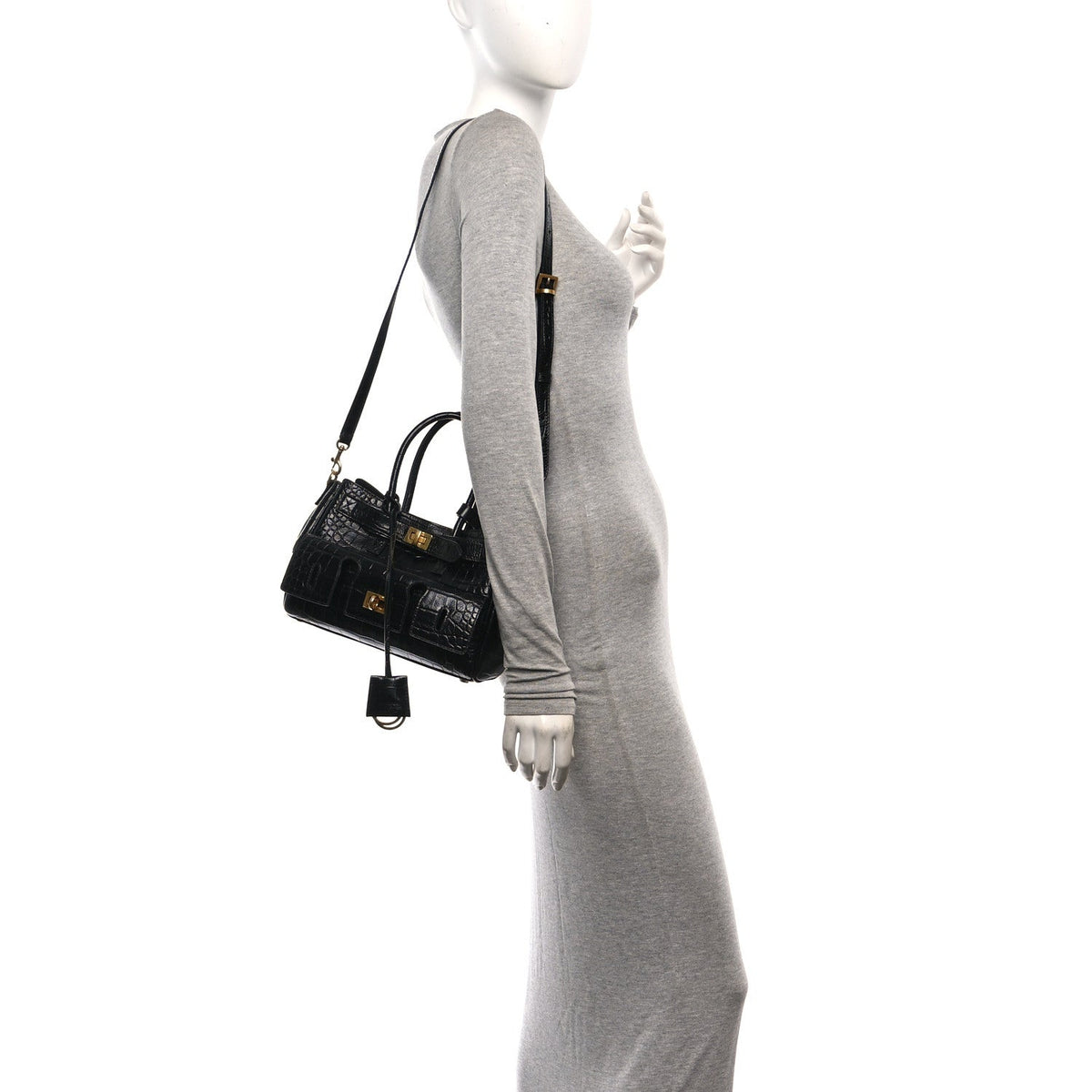 Calfskin Crocodile Embossed Mini Bel Air Carry All Bag Black
