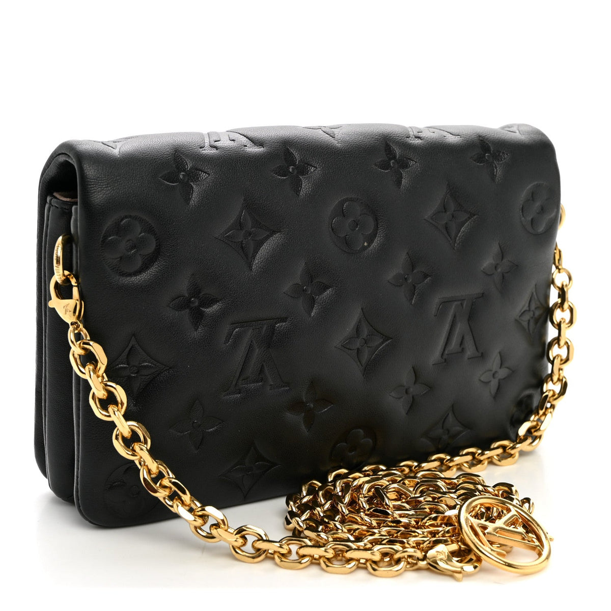 Lambskin Embossed Monogram Pochette Coussin Black