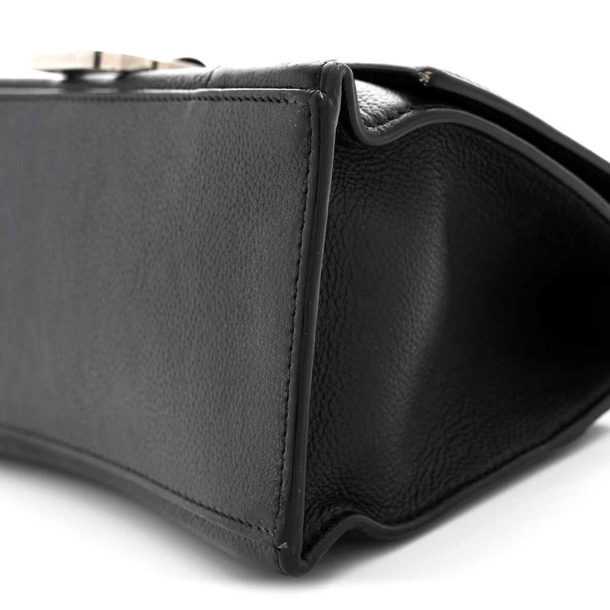 Grained Calfskin Small Hourglass Top Handle Bag Black