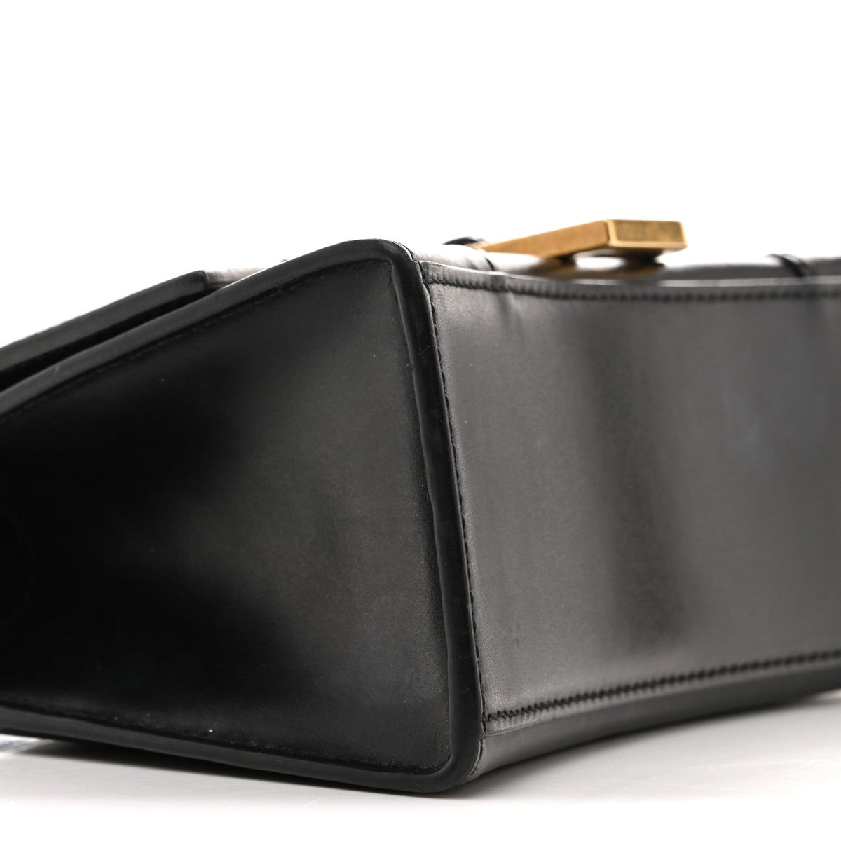 Shiny Box Calfskin Hourglass Top Handle Bag XS Black