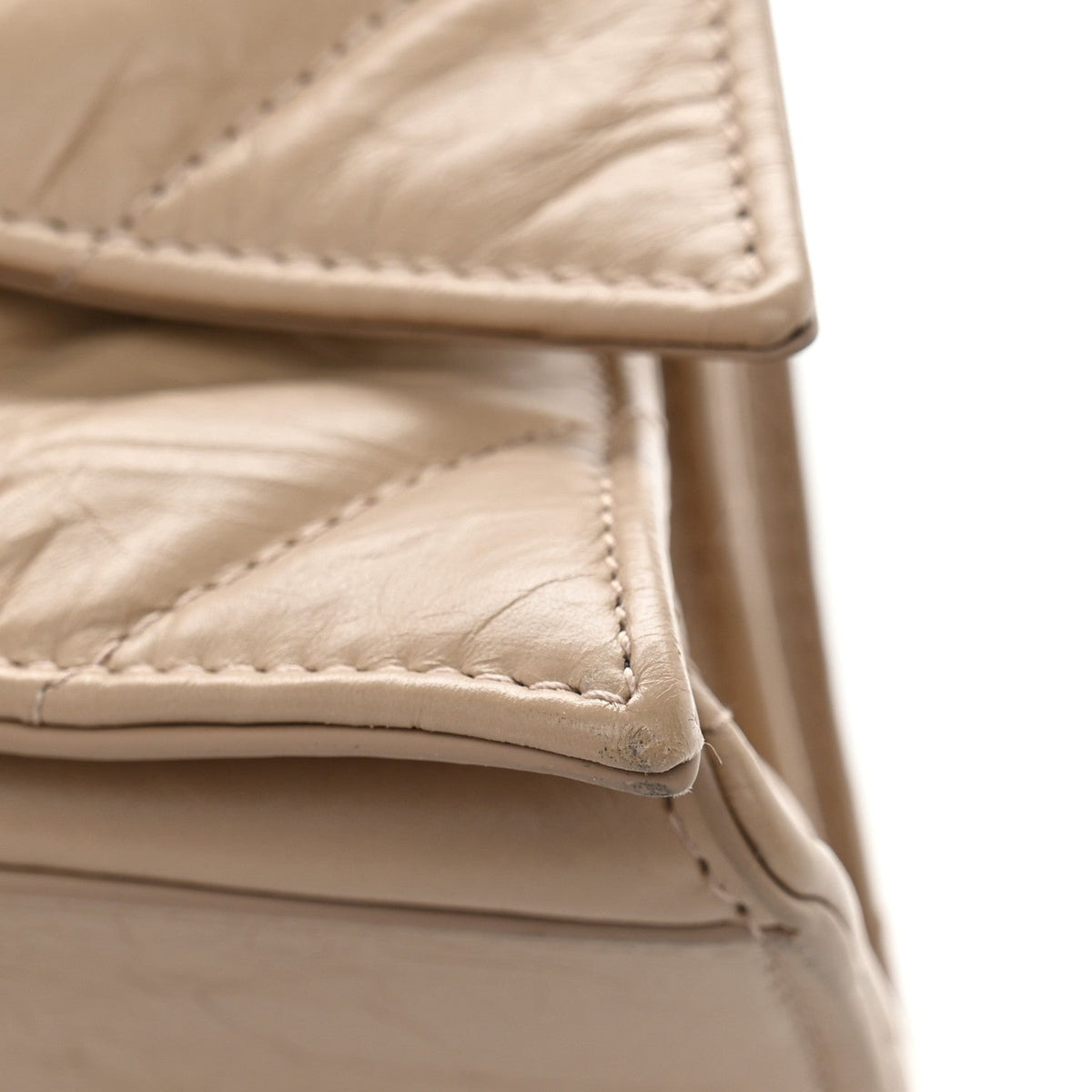 Crushed Calfskin Quilted Large Crush Chain Bag Nude