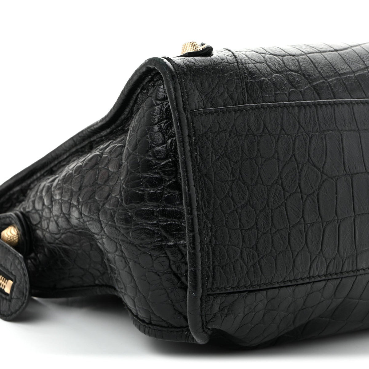 Calfskin Crocodile Embossed Giant 12 Gold Hardware City Black