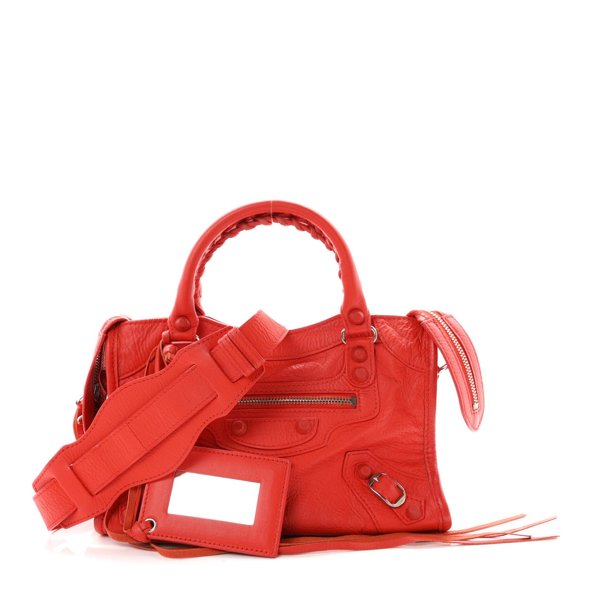 Matte Goatskin Rubber Covered Classic Hardware Mini City Rouge Coquelico Rouge Braise