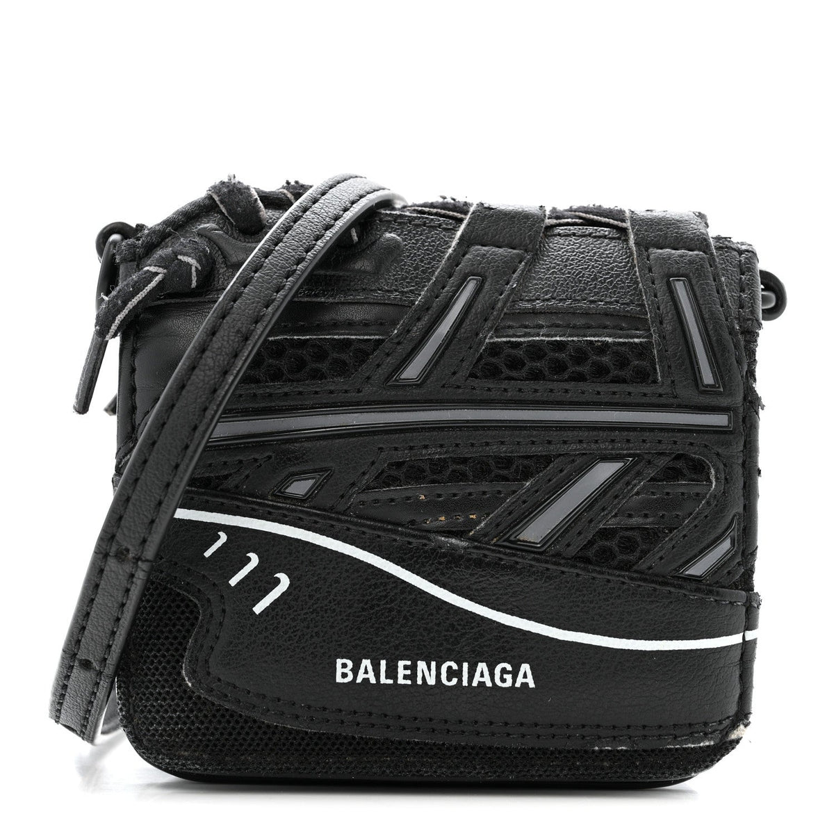 Faux Calfskin Fabric Sneakerhead Crossbody Wallet Black