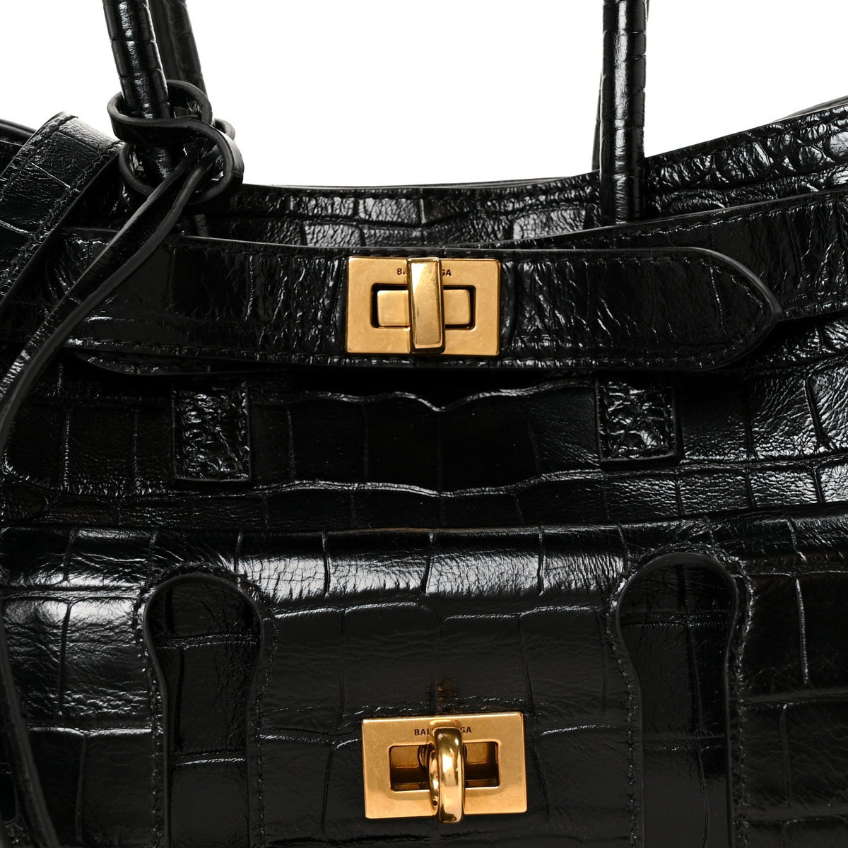 Calfskin Crocodile Embossed Mini Bel Air Carry All Bag Black