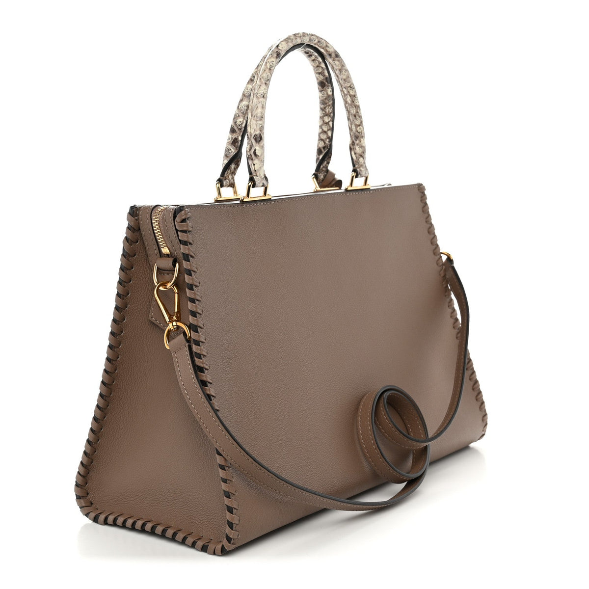 Calfskin Snakeskin Very Zipped Tote Taupe