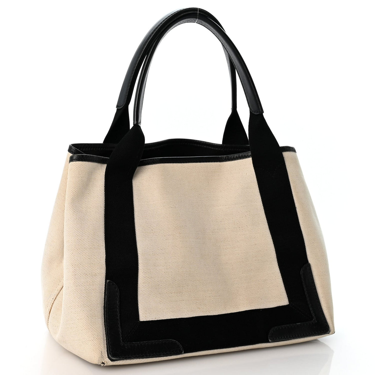 Cotton Canvas Satin Calfskin S Navy Cabas Natural Black