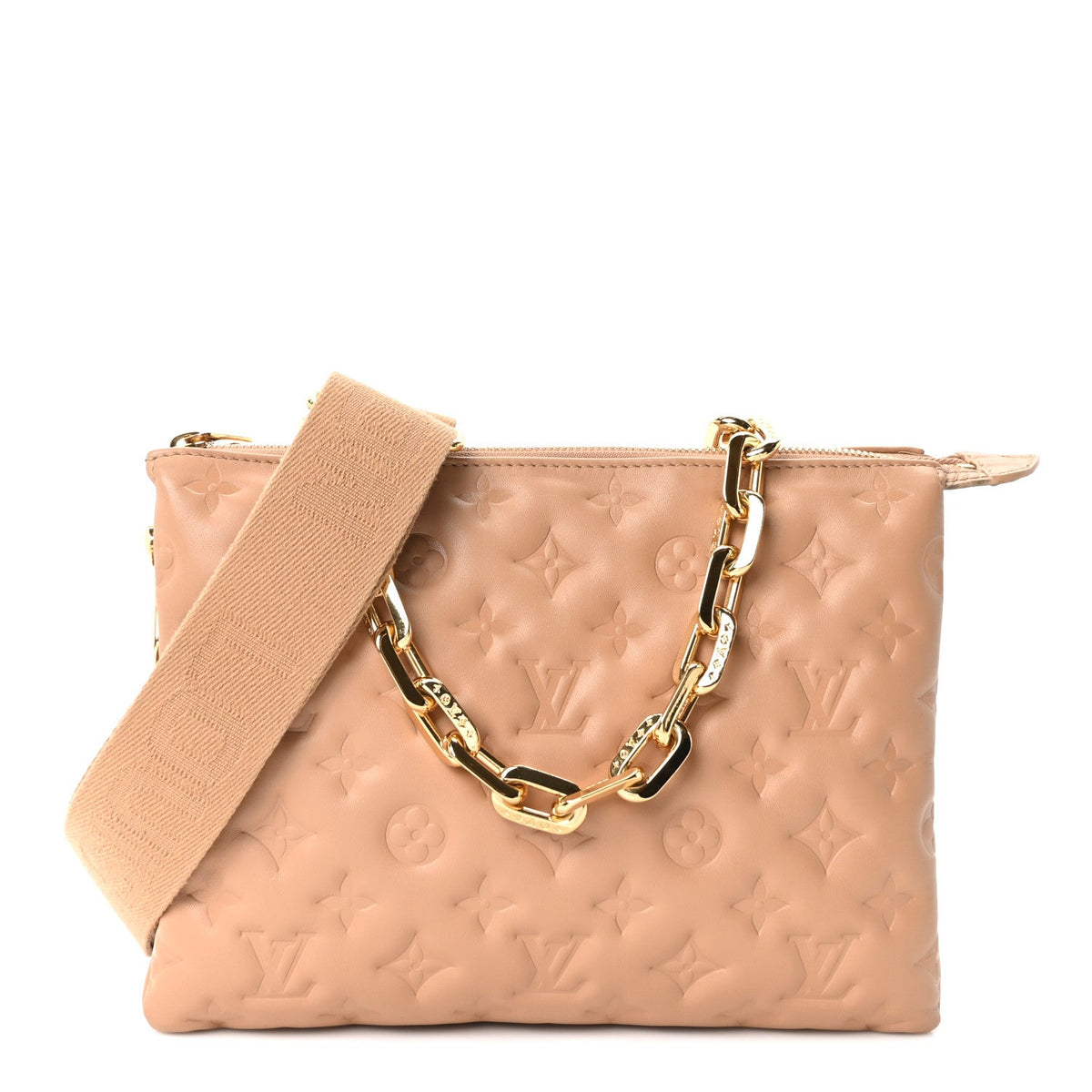 Lambskin Embossed Monogram Coussin PM Camel