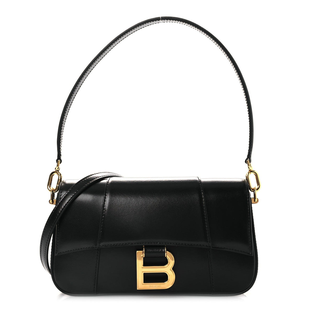 Natural Smooth Calfskin Small Hourglass Sling Bag Black