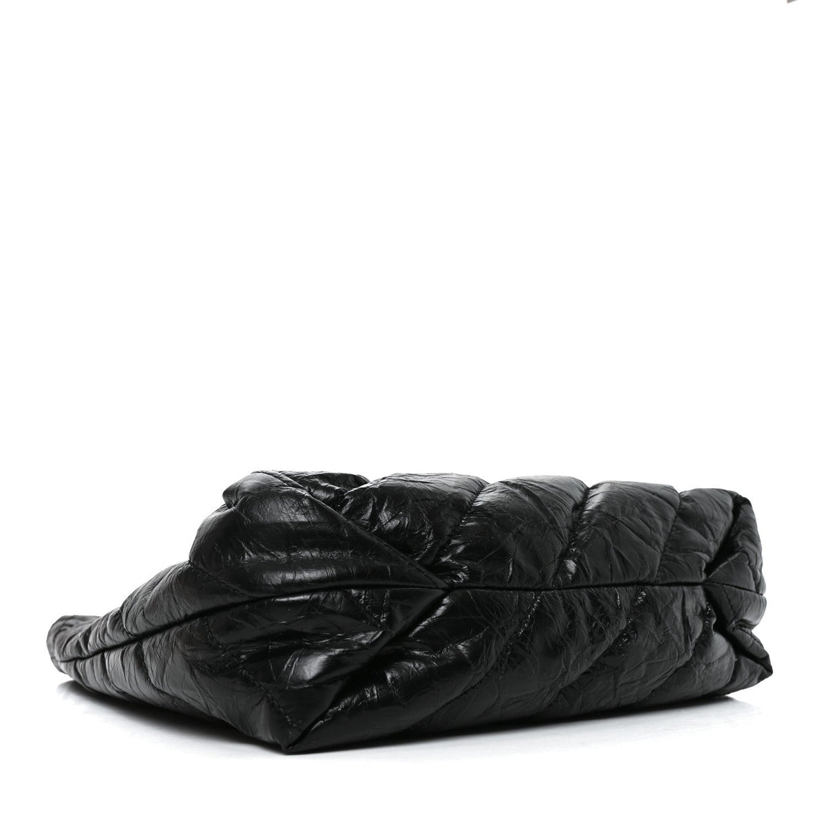 Crushed Calfskin Quilted Crush Small Tote Bag Black