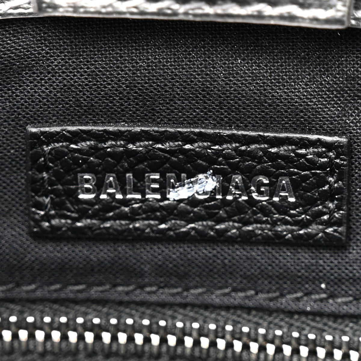 Metallic Squared Calfskin Logo North South Shopper Tote XXS Silver