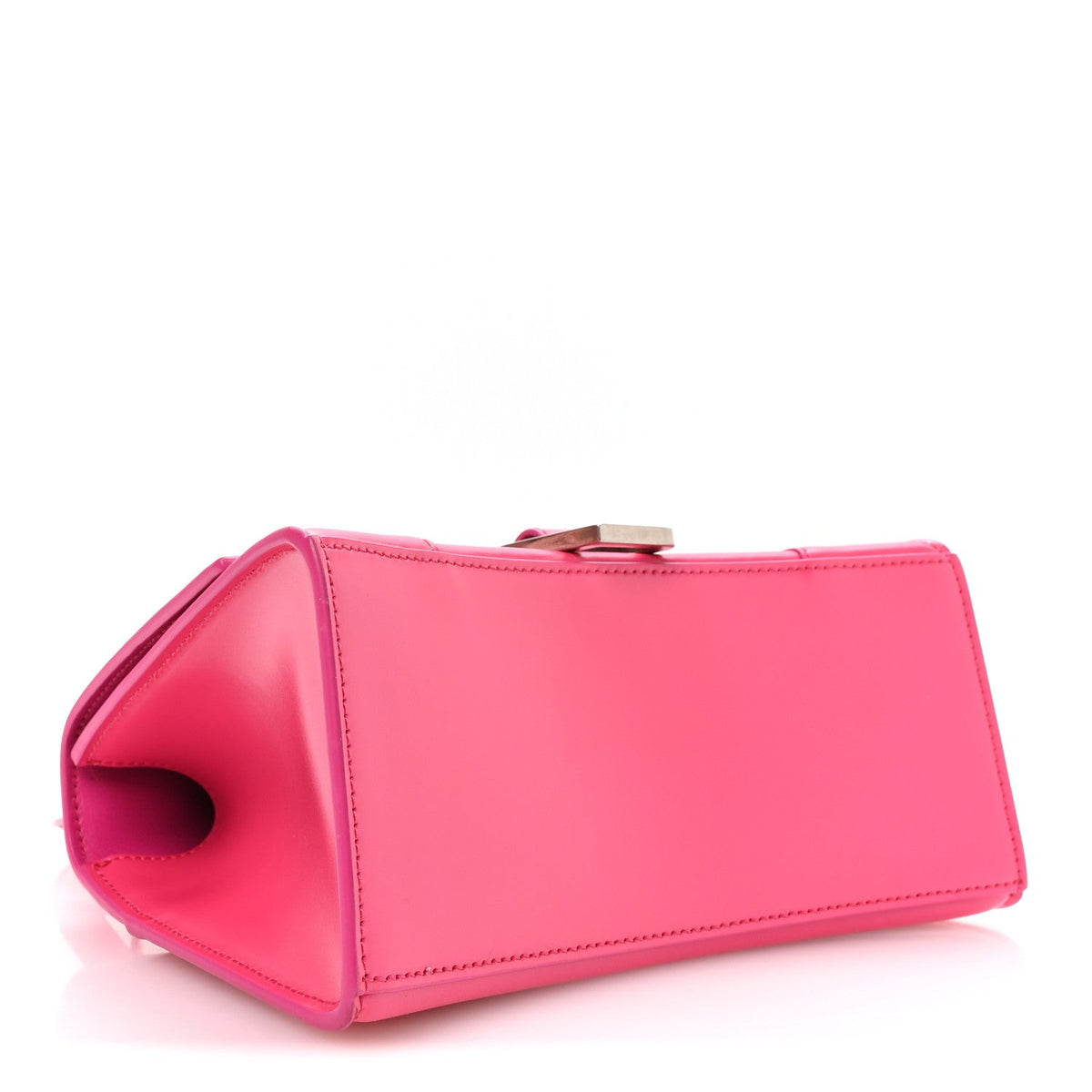 Shiny Box Calfskin Small Hourglass Top Handle Bag Acid Fuchsia