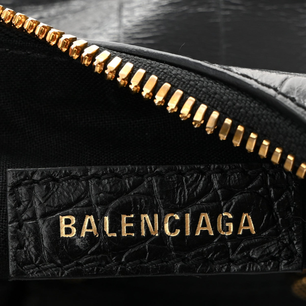 Extra Supple Calfskin Crocodile Embossed Le Cagole Shoulder Bag XS Black